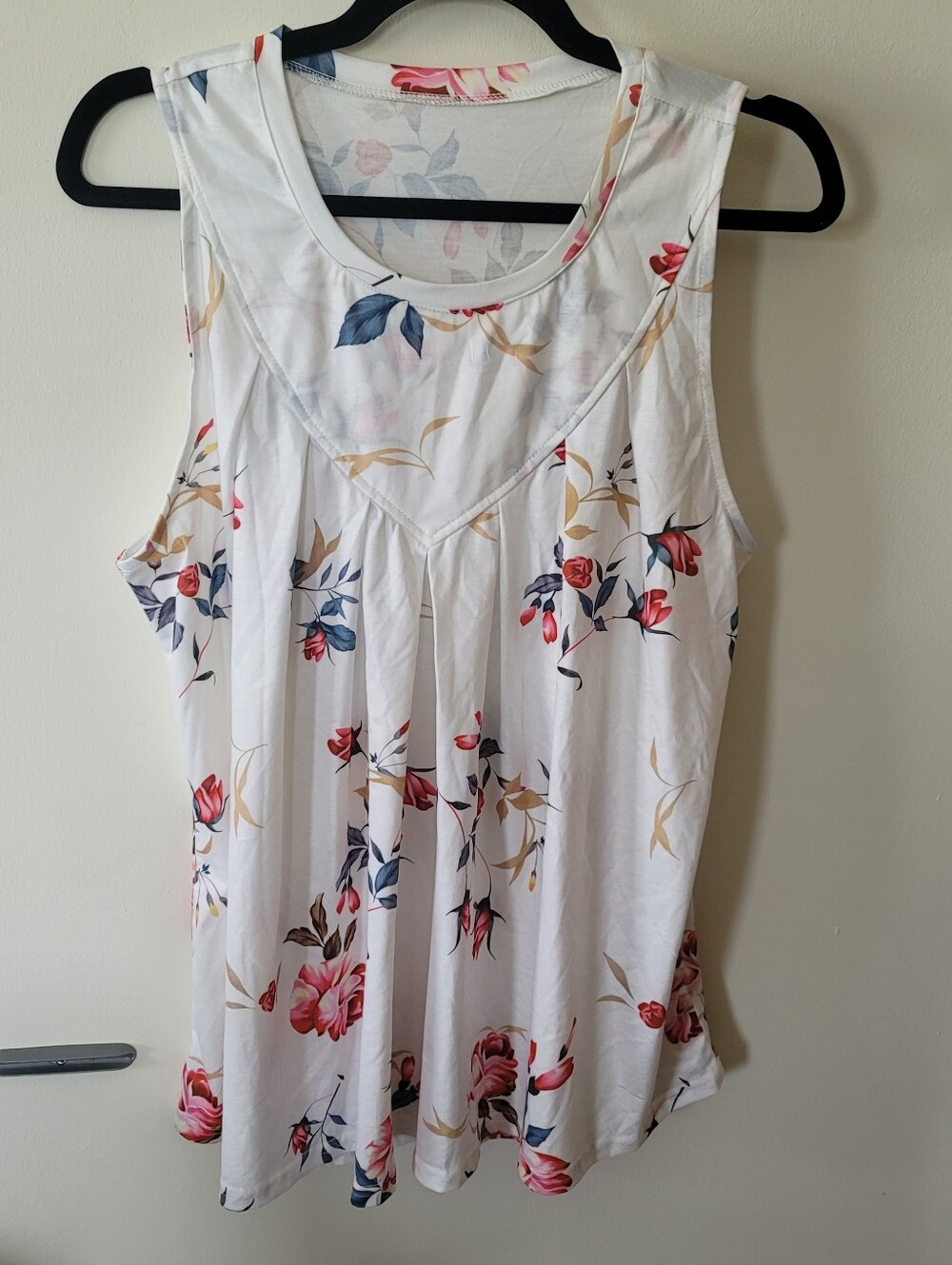 TCOT White Floral Sleeveless Tank Top with Pink & Blue Blooms